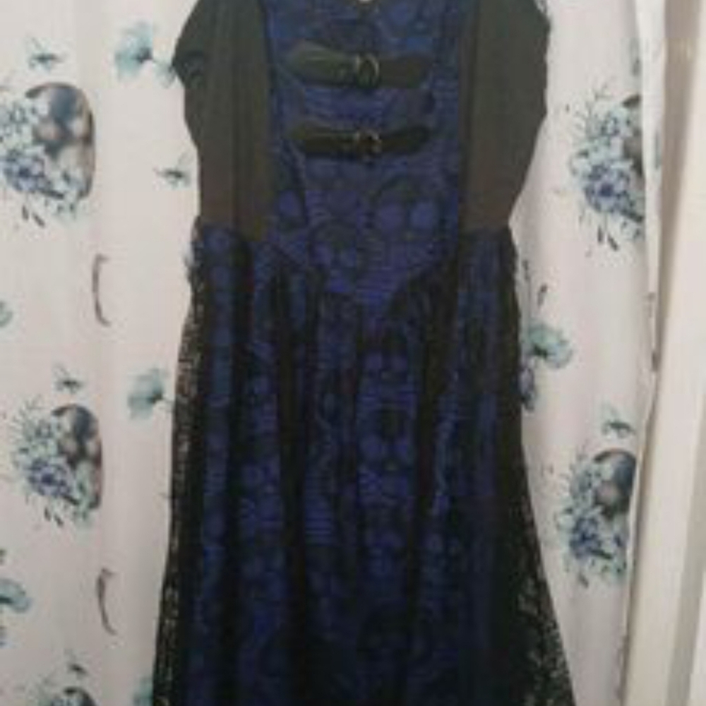 Dual Buckled High Low Skull Lace Dress